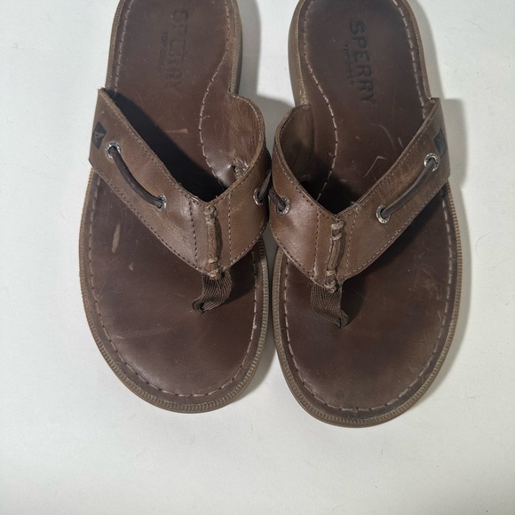 Dark Brown Leather Flip-Flops with Contoured Footbed - Picture 5 of 9